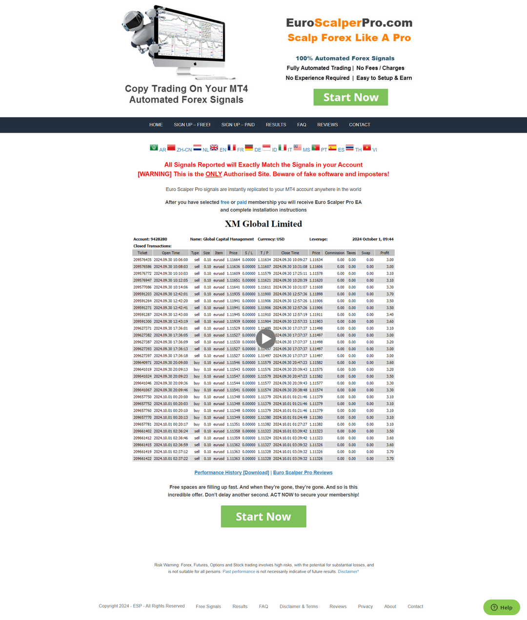 Screenshot of euroscalperpro.com